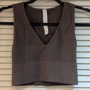 Avocado Ribbed Brown Cropped Top Leisure Sports Bra | Size S/M